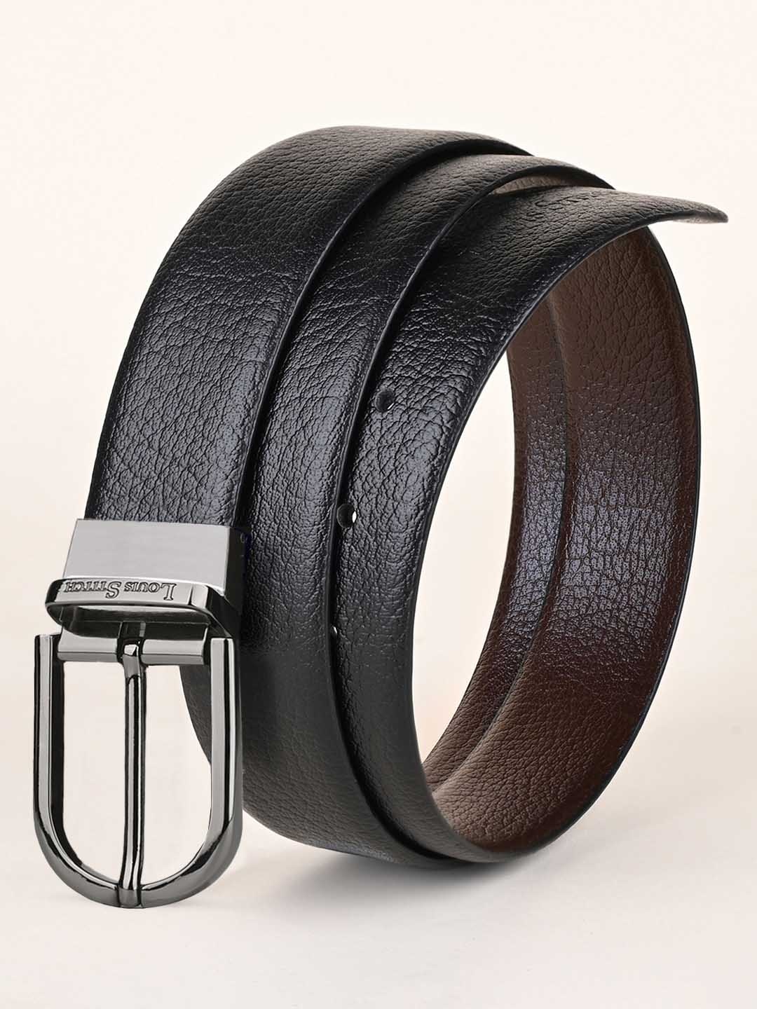 

LOUIS STITCH Men Black Textured Leather Reversible Formal Belt