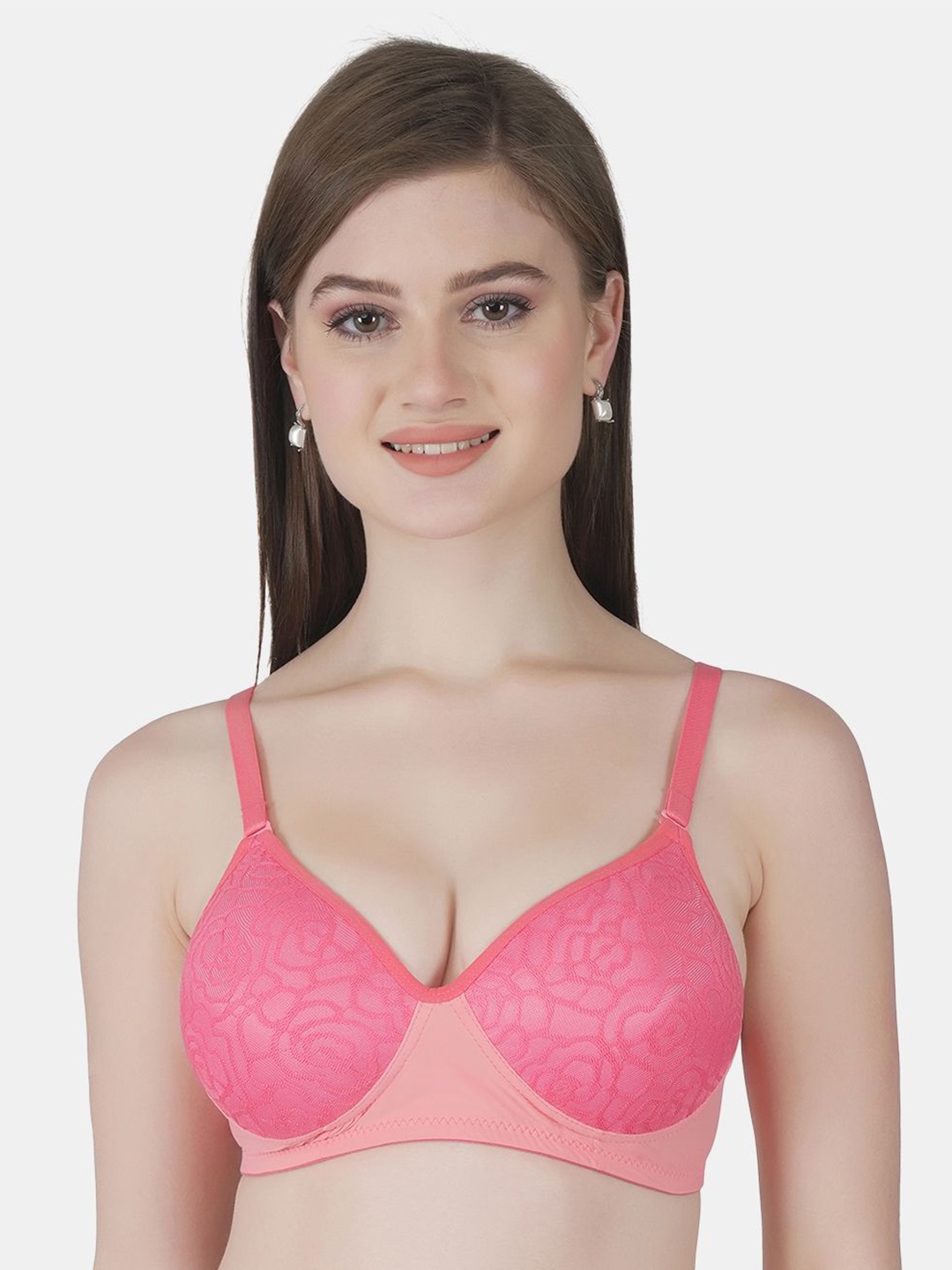 

Joomie Solid Full Coverage Lightly Padded Non-Wired Bra, Coral