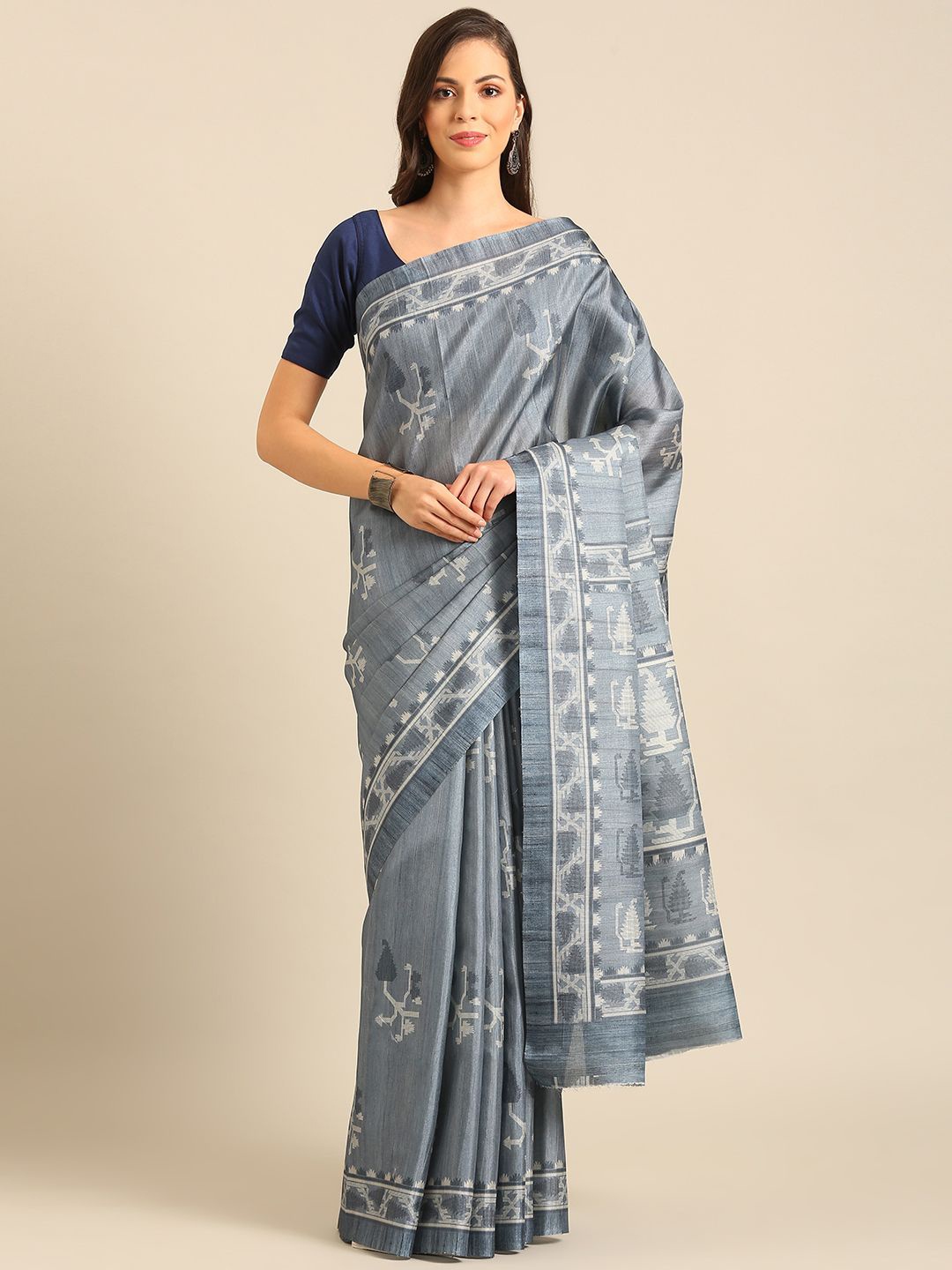 

Ishin Women Abstract Printed Saree With Printed Border, Grey