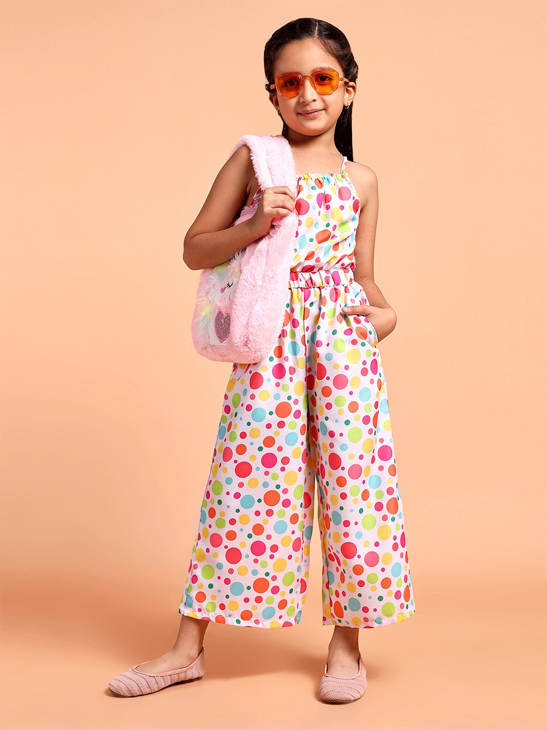 

YK Girls Printed Sleeveless Basic Jumpsuit, Pink