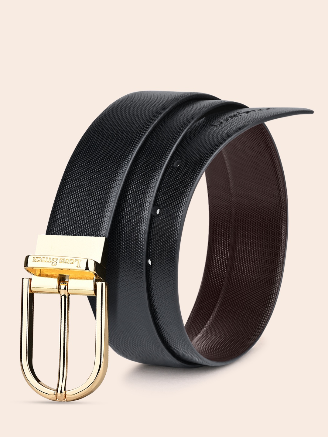 

LOUIS STITCH Men Black Textured Leather Formal Belt