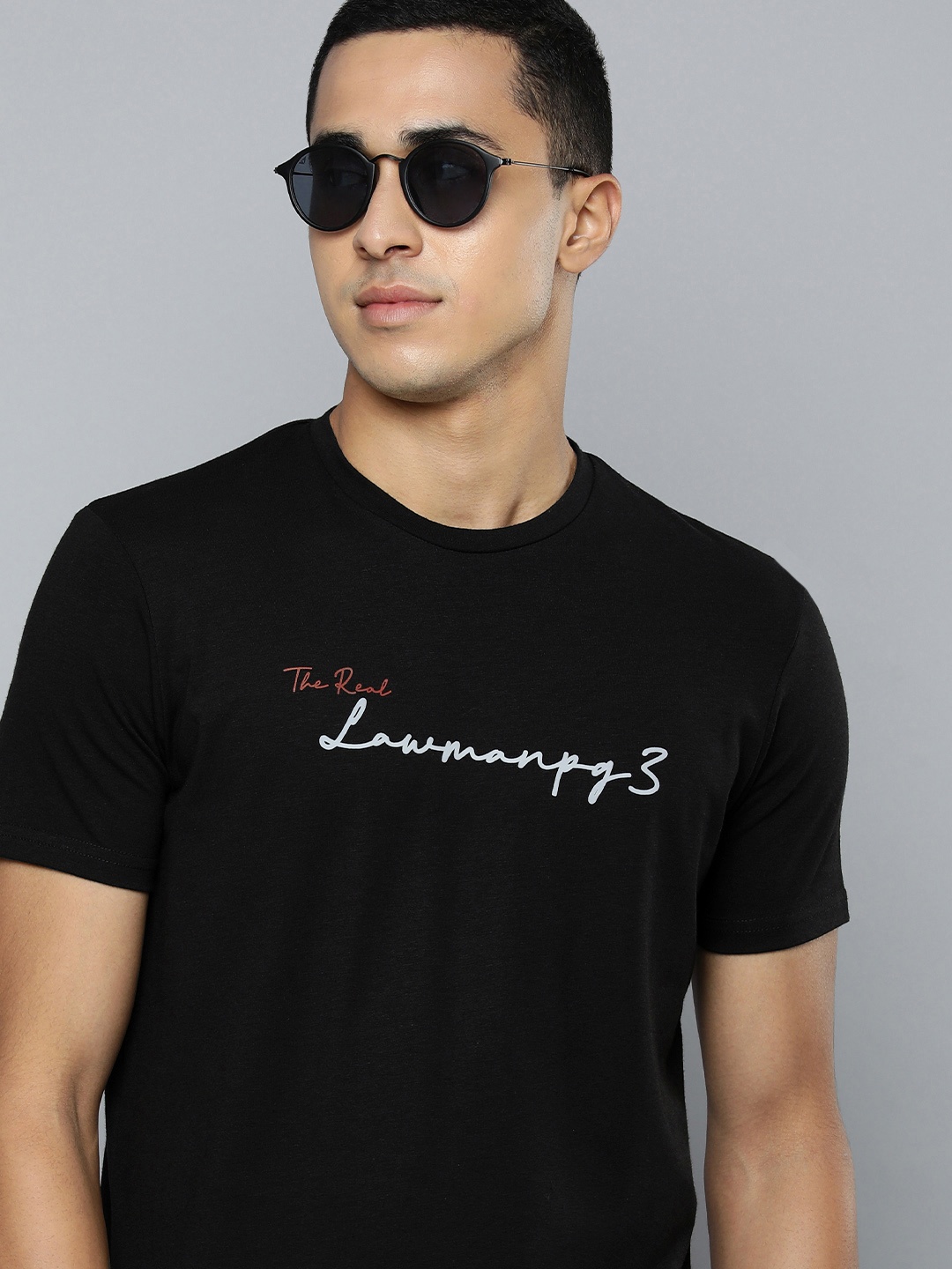 

Lawman pg3 Men Black Brand Logo Printed Slim Fit T-shirt