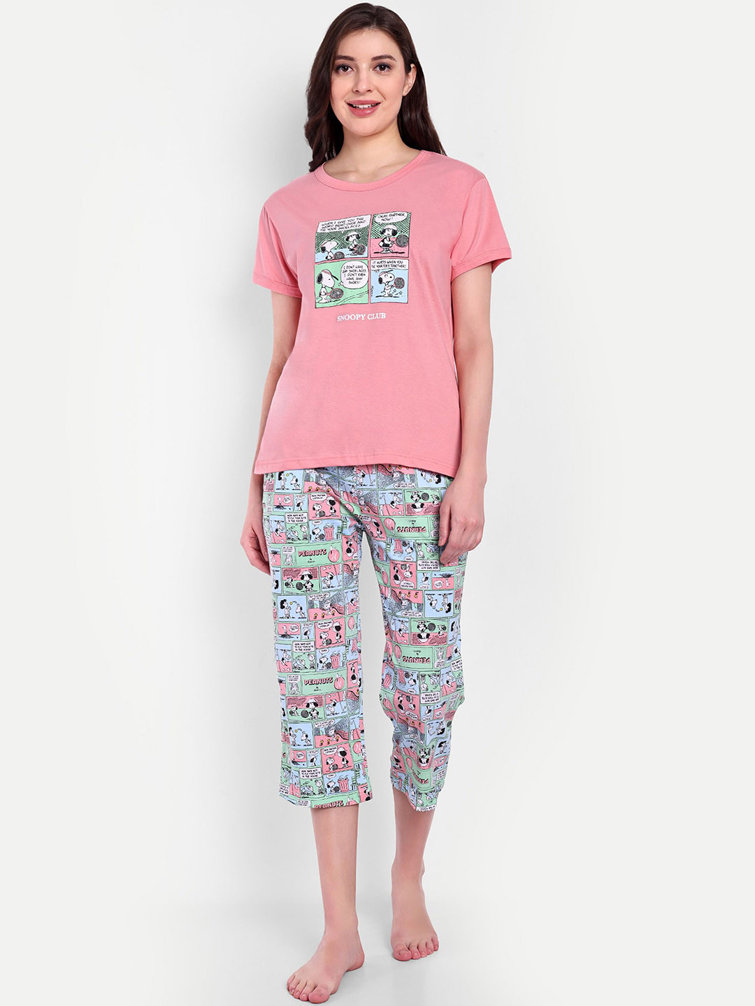 

Bedtime story Women Cartoon Characters Pure Cotton Printed Night suit, Pink
