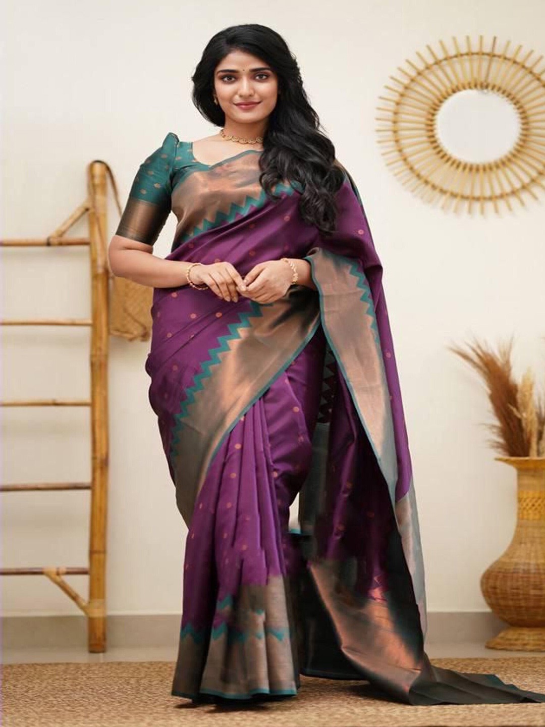 

SANJANA SILK Woven Design Zari Banarasi Saree, Purple