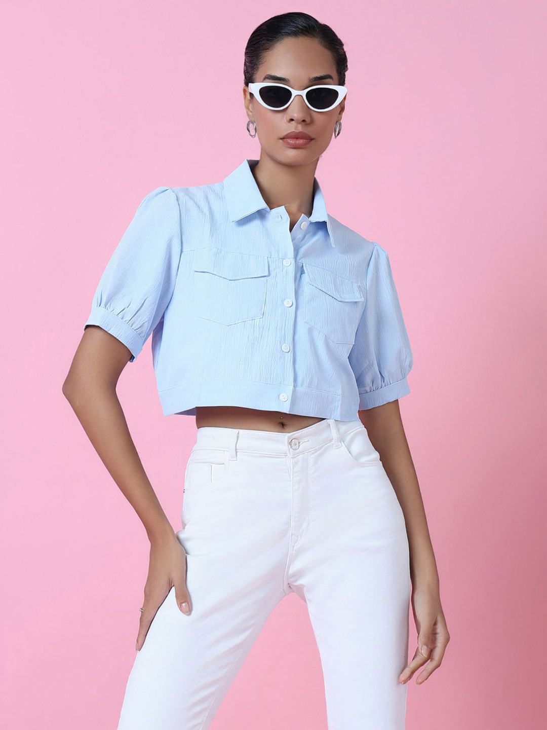 

SHOWOFF Women Comfort Slim Fit Opaque Casual Shirt, Blue