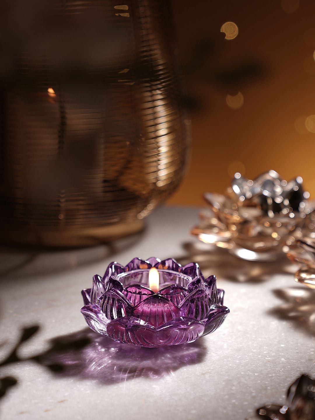 

Pure Home and Living Purple 2 Pieces Textured Glass Candle Holder