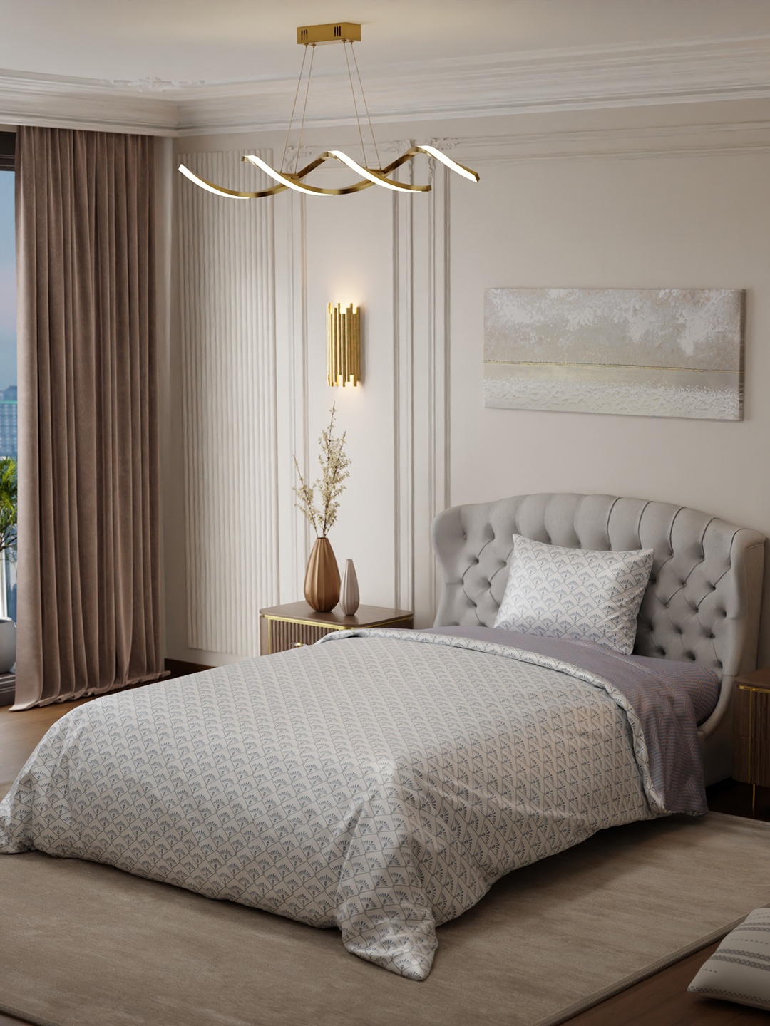 

Stoa Paris Elegance Grey Geometric AC Room 150 GSM Single Bed Satin Comforter