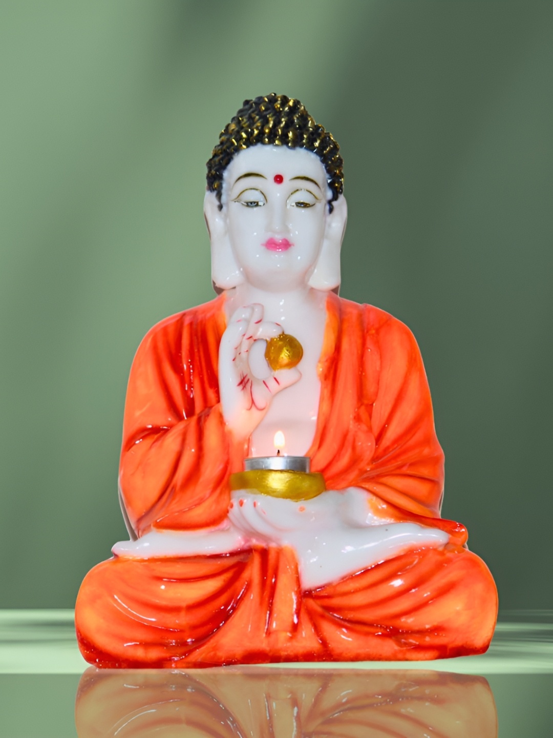 

BECKON VENTURE White & Orange Buddha Idol Showpiece