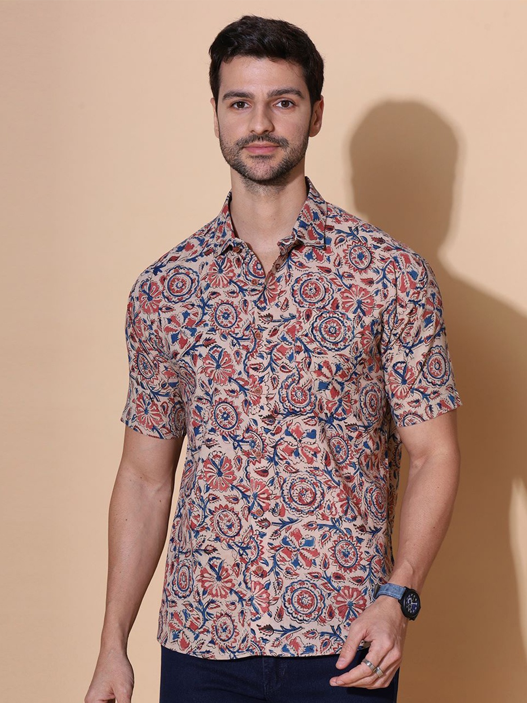 

MOSHI Men Comfort Opaque Printed Casual Shirt, Cream