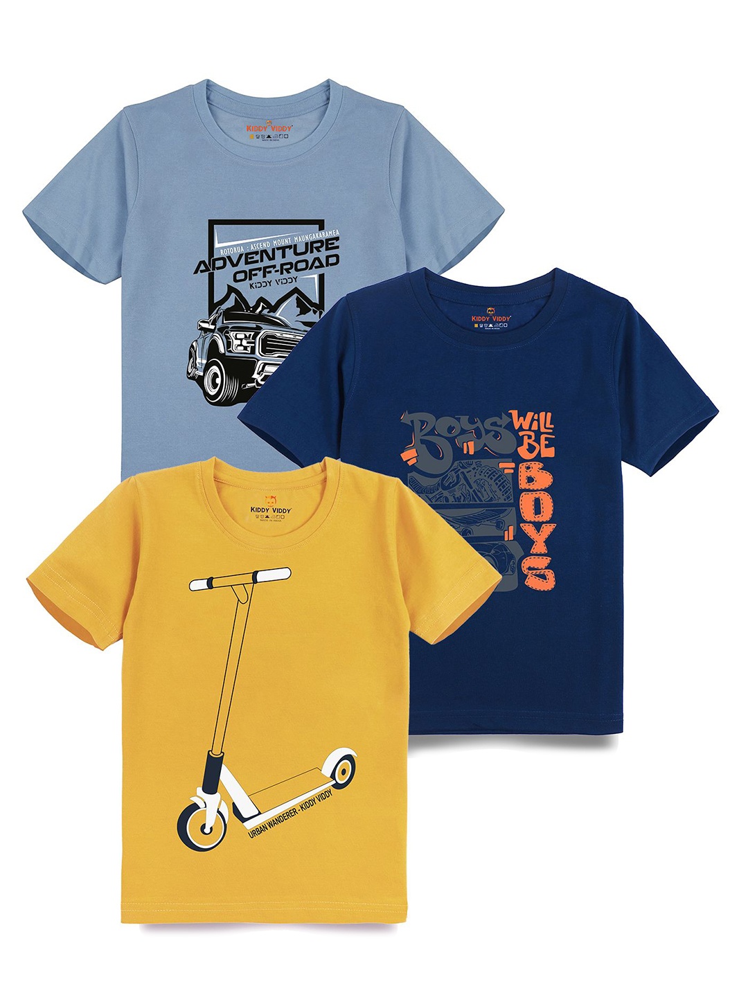 

AUSK Boys Pack Of 3 Graphic Printed Round Neck Cotton T-Shirts, Beige