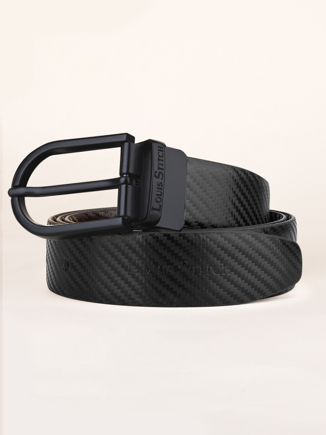 

LOUIS STITCH Men Textured Leather Reversible Formal Belt, Brown