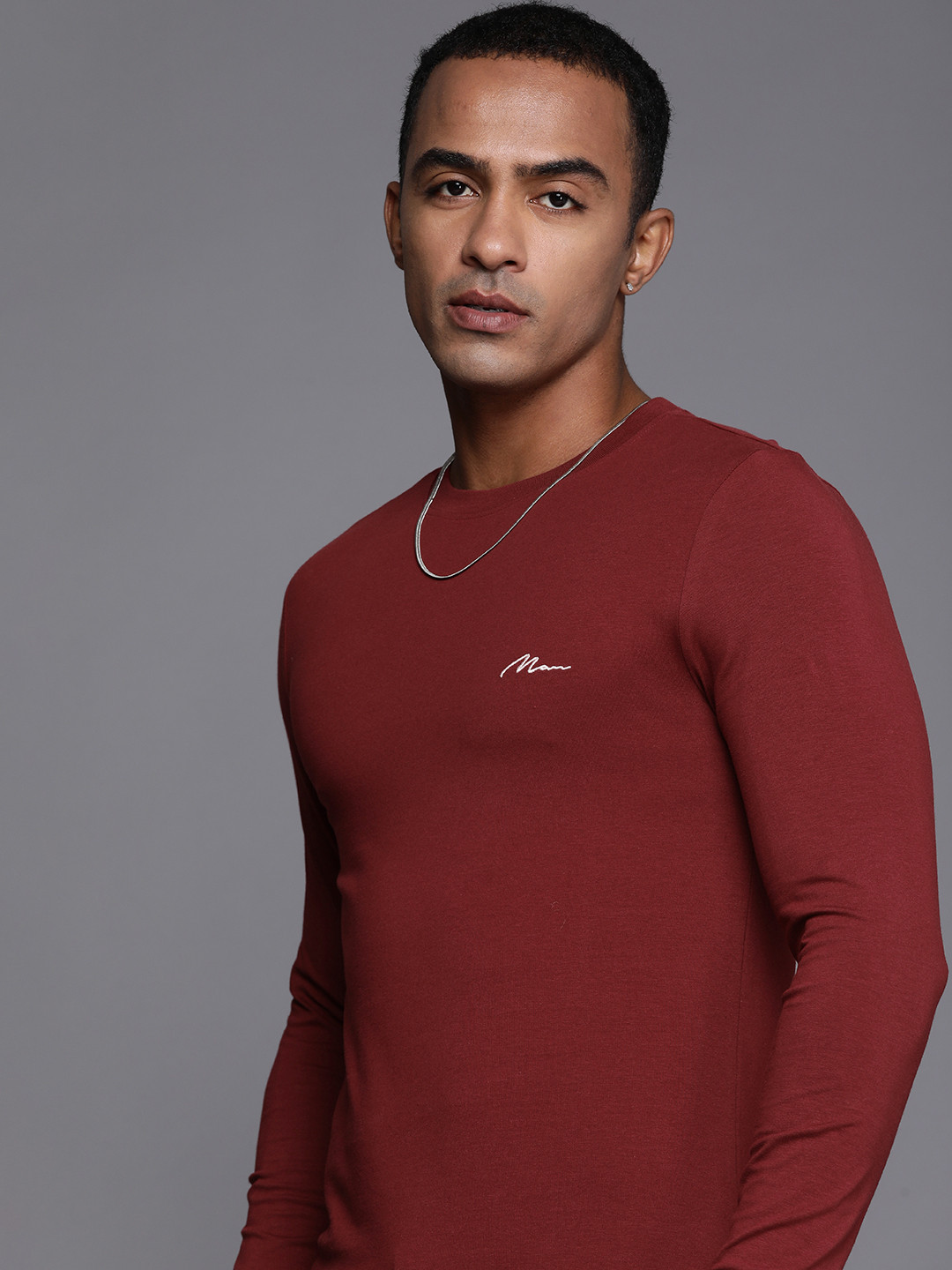 

boohooMAN Solid T-shirt, Maroon