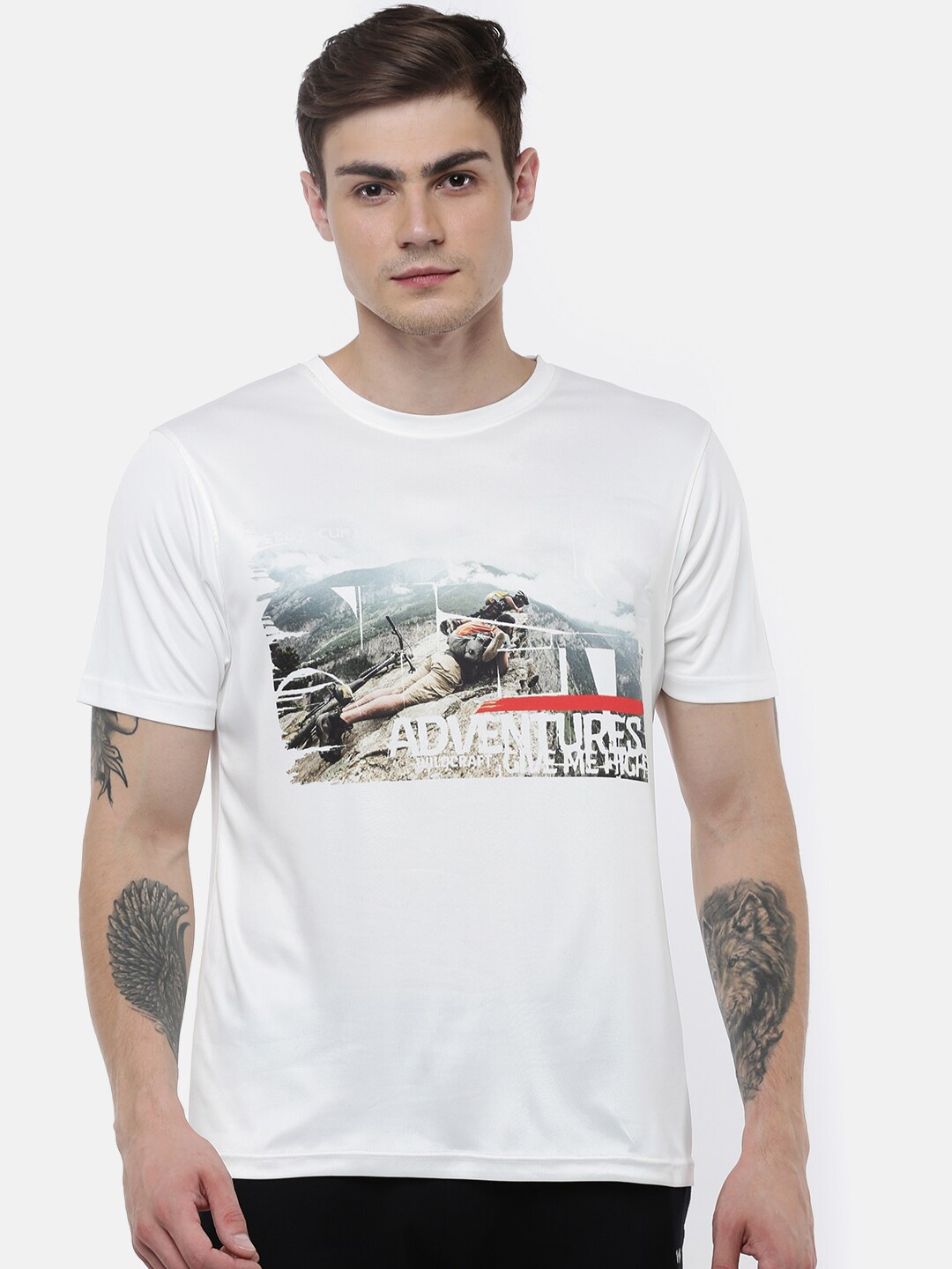 

Wildcraft Men White & Grey Graphic Printed T-shirt