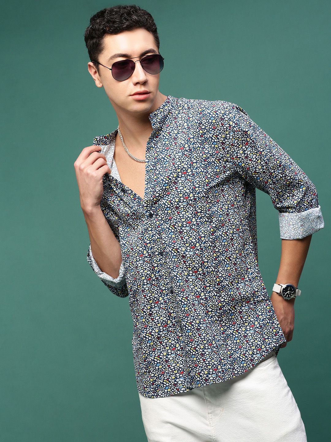

SHOWOFF Men Standard Slim Fit Opaque Printed Casual Shirt, Navy blue