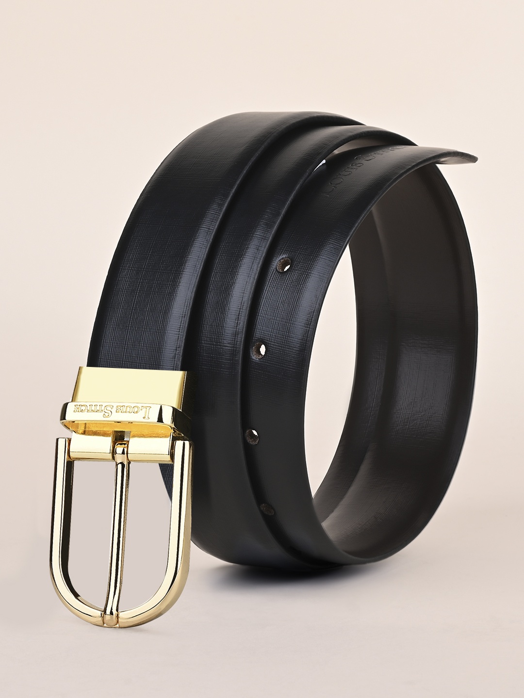 

LOUIS STITCH Men Black Textured Reversible Leather Formal Belt