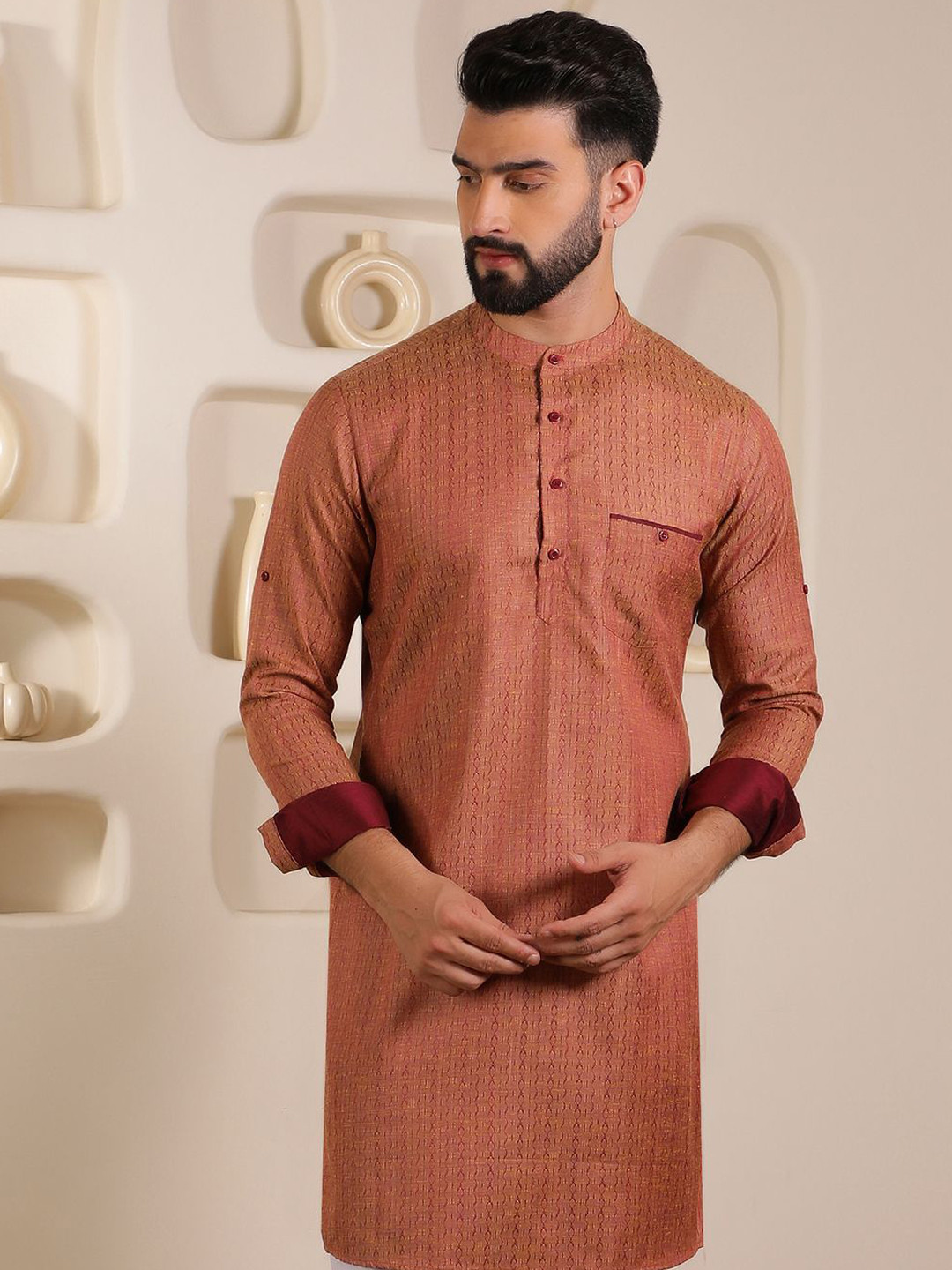 

Anouk Men Jacquard Kurta, Maroon