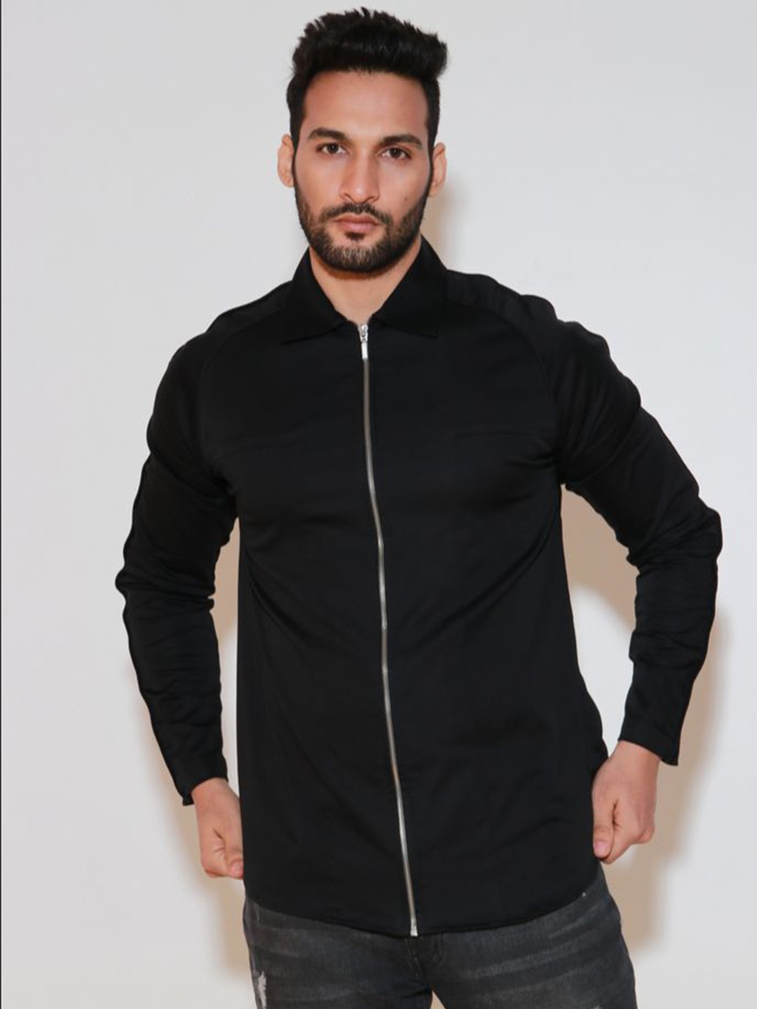 

ECHKE Men Custom Opaque Casual Shirt, Black