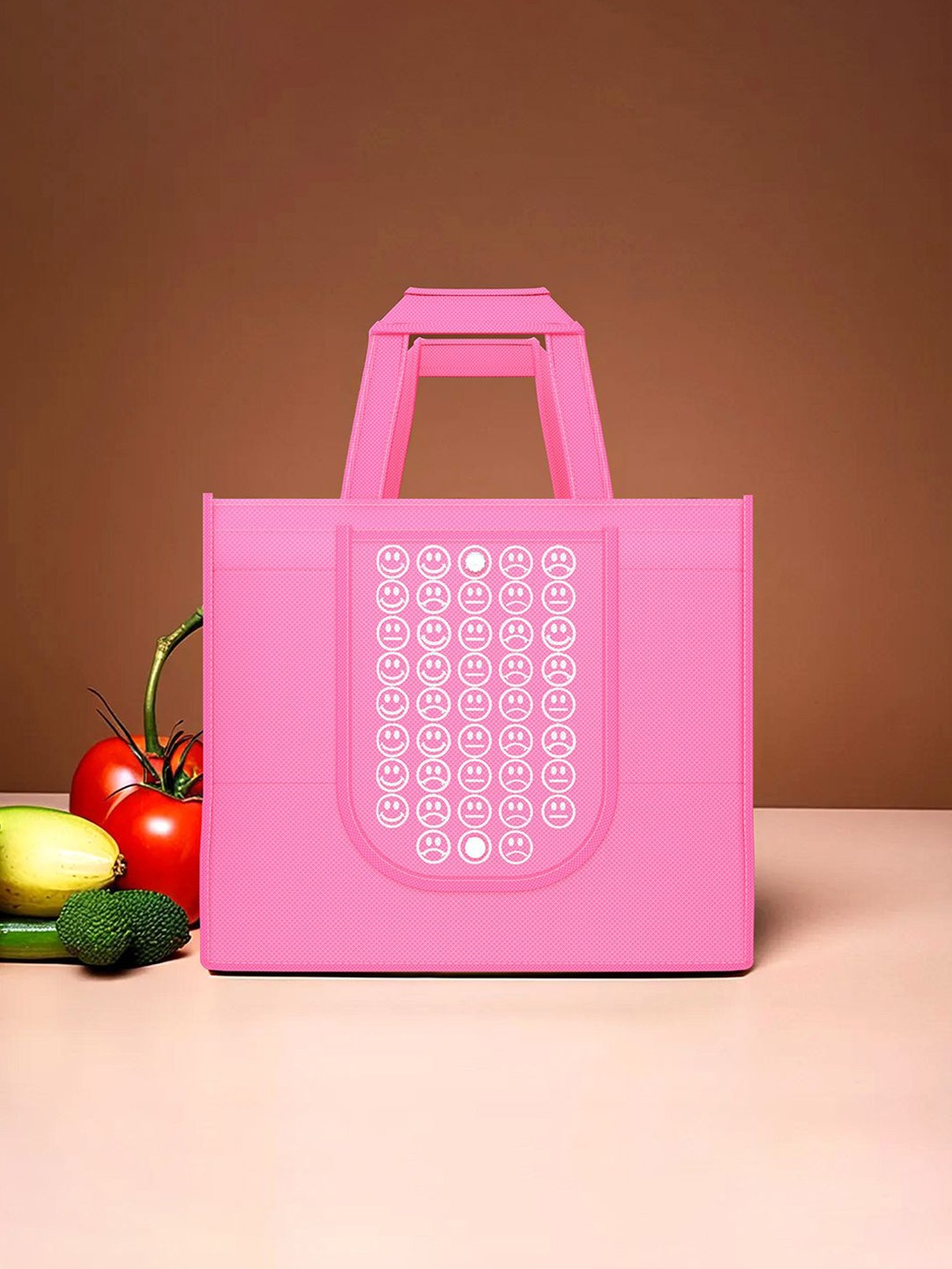 

Kuber Industries Set of 48 Smiley Printed Lightweight Foldable & Reusable Shopping Bags, Pink