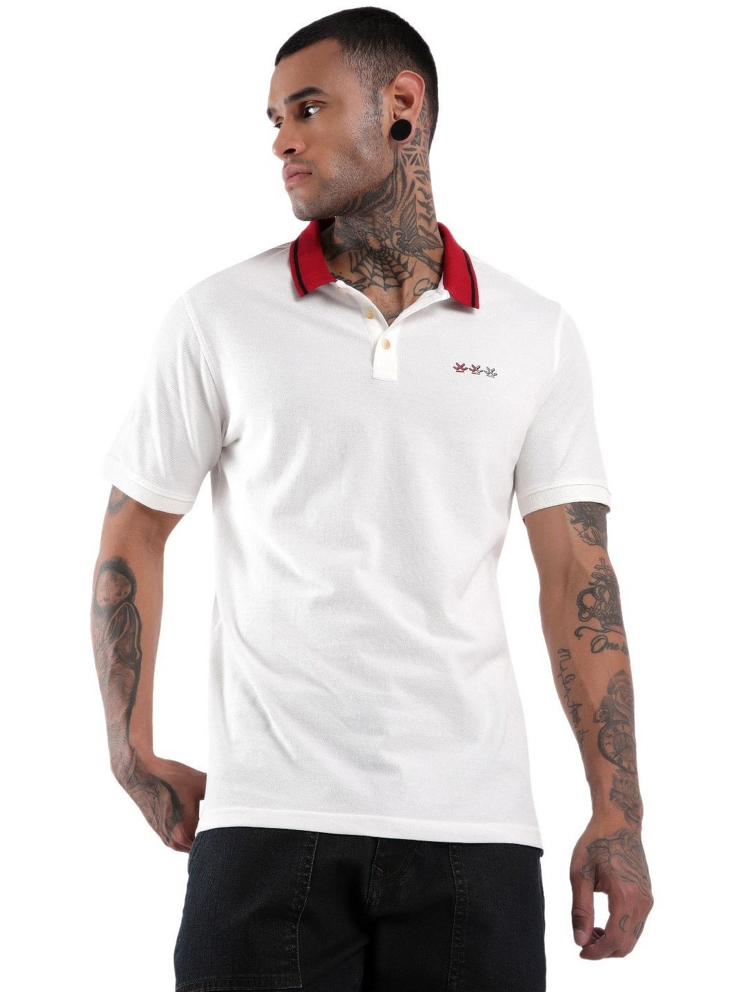 

WROGN Men Solid Polo Collar Cotton Slim Fit T-Shirt, White