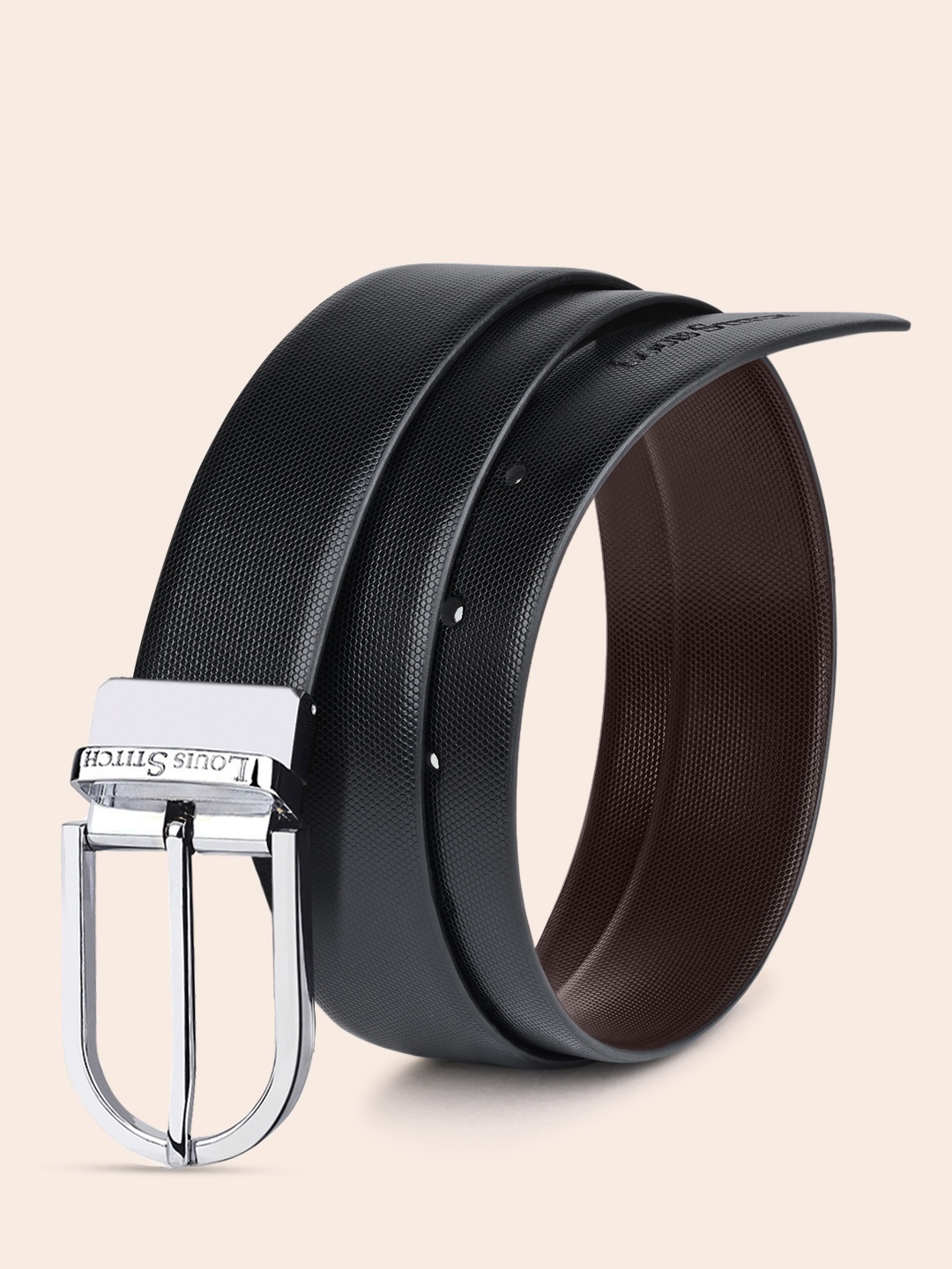 

LOUIS STITCH Men Black & Brown Reversible Textured Leather Formal Belt