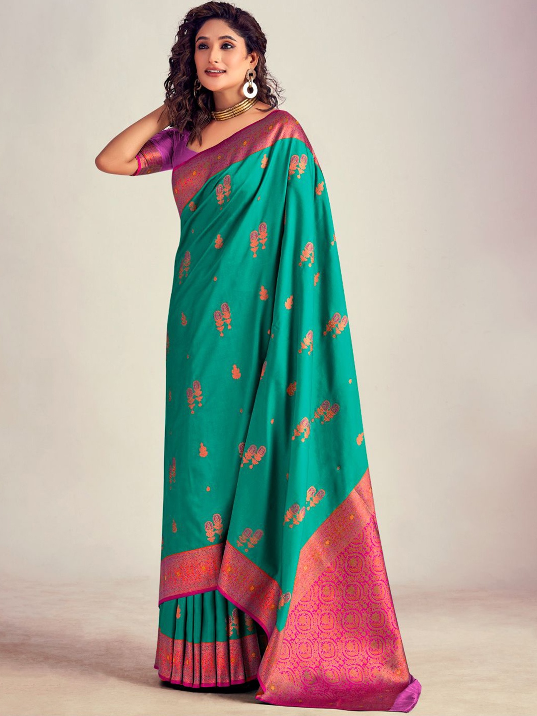 

NK Textiles Woven Design Zari Silk Blend Banarasi Saree, Sea green