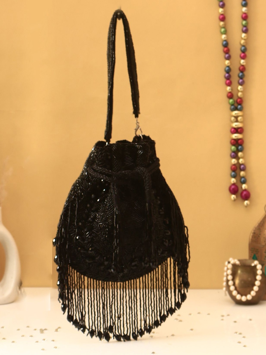 

Swisni Embellished Potli Clutch, Black