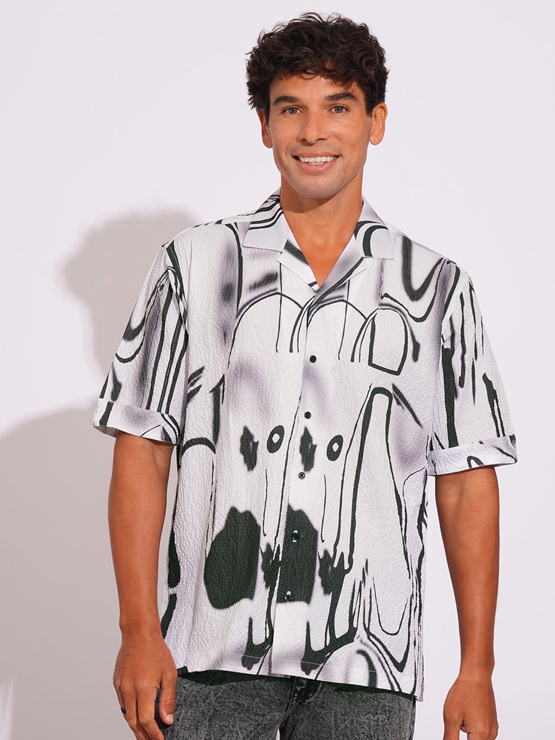 

BWOLVES Men Opaque Printed Casual Shirt, Grey