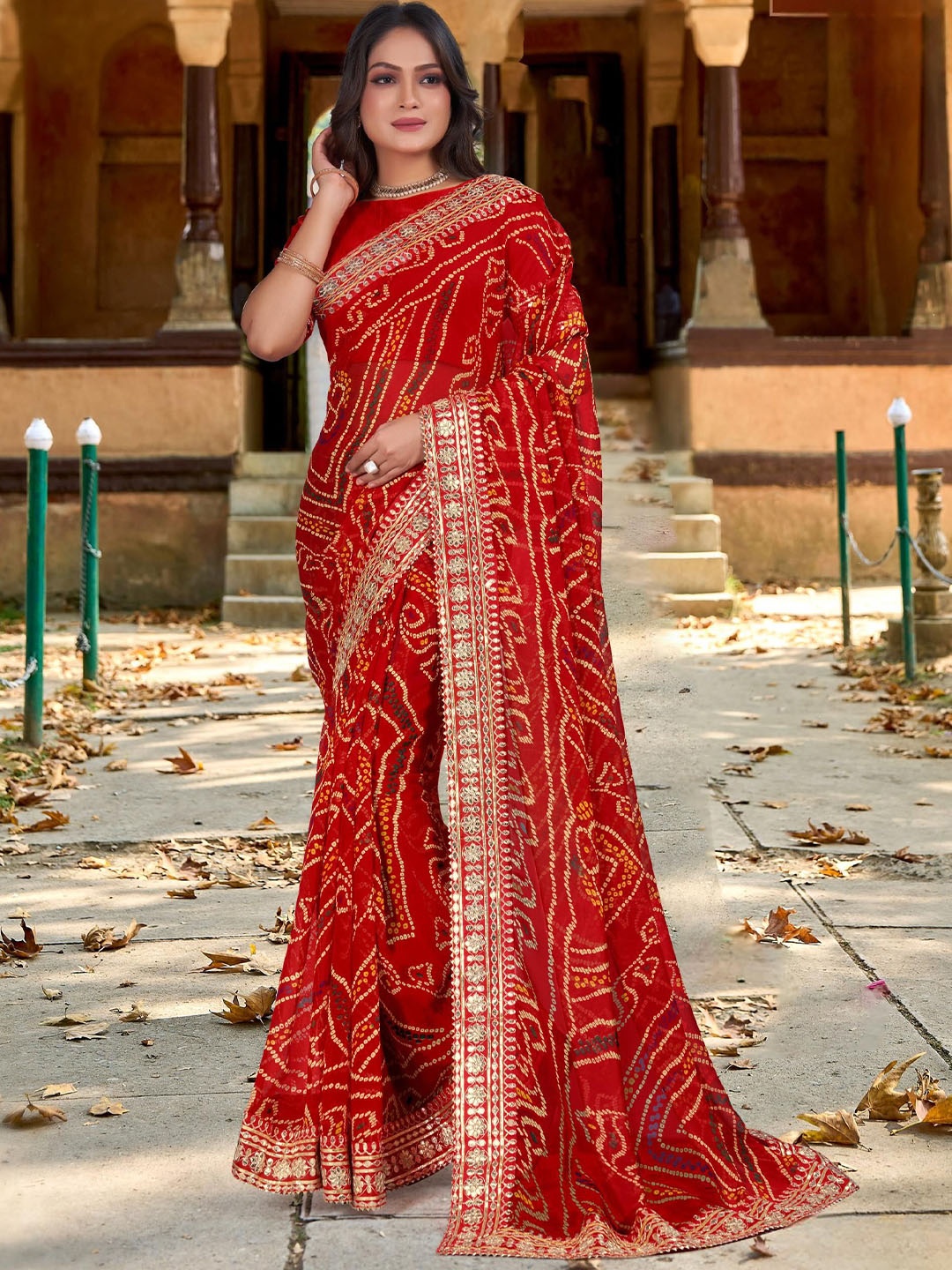 

Kalista Bandhani Gotta Patti Pure Georgette Bandhani Saree, Red