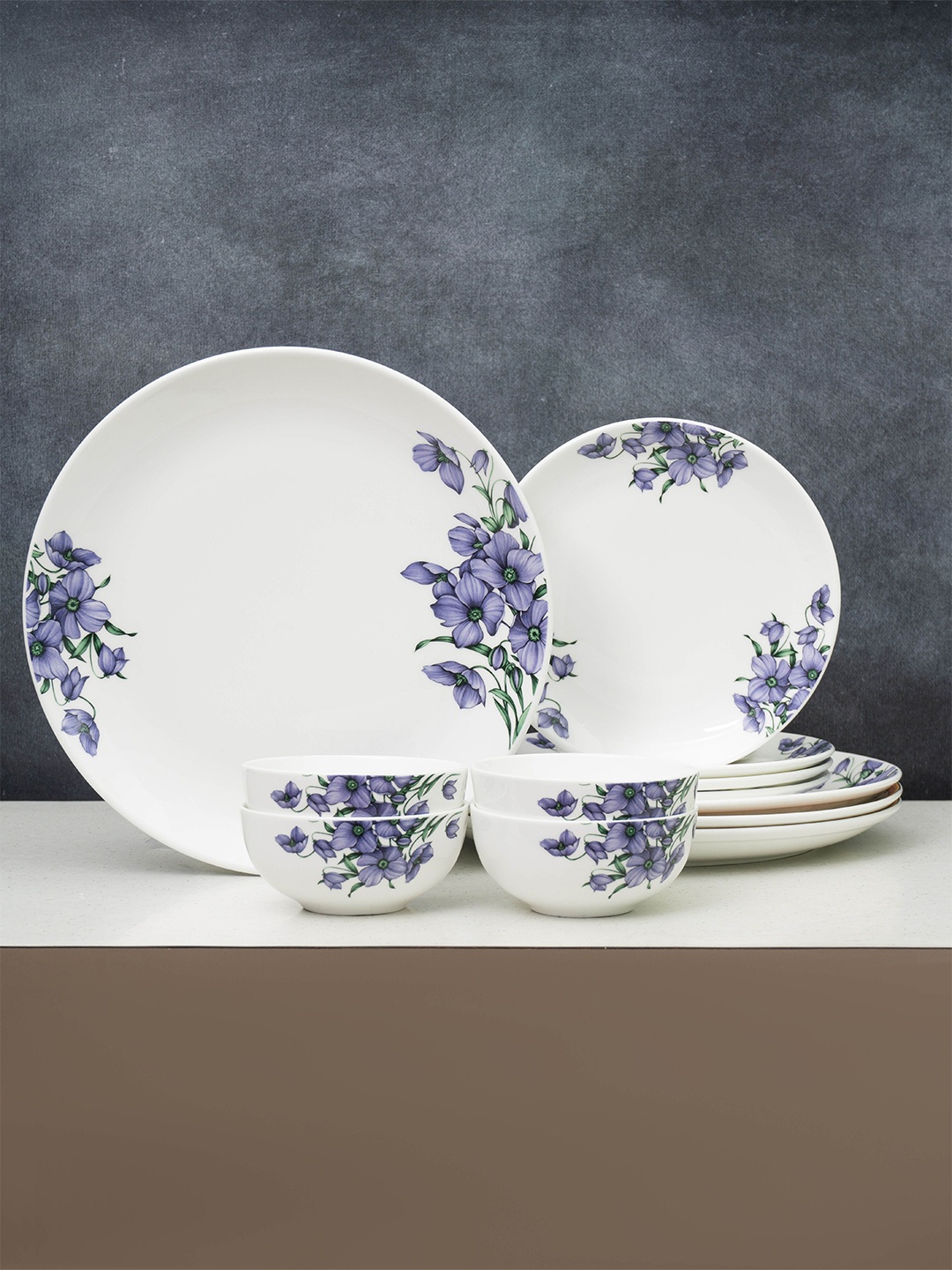

CLAY CRAFT Eco Set Of 12 White Printed Ceramic Dinner Set
