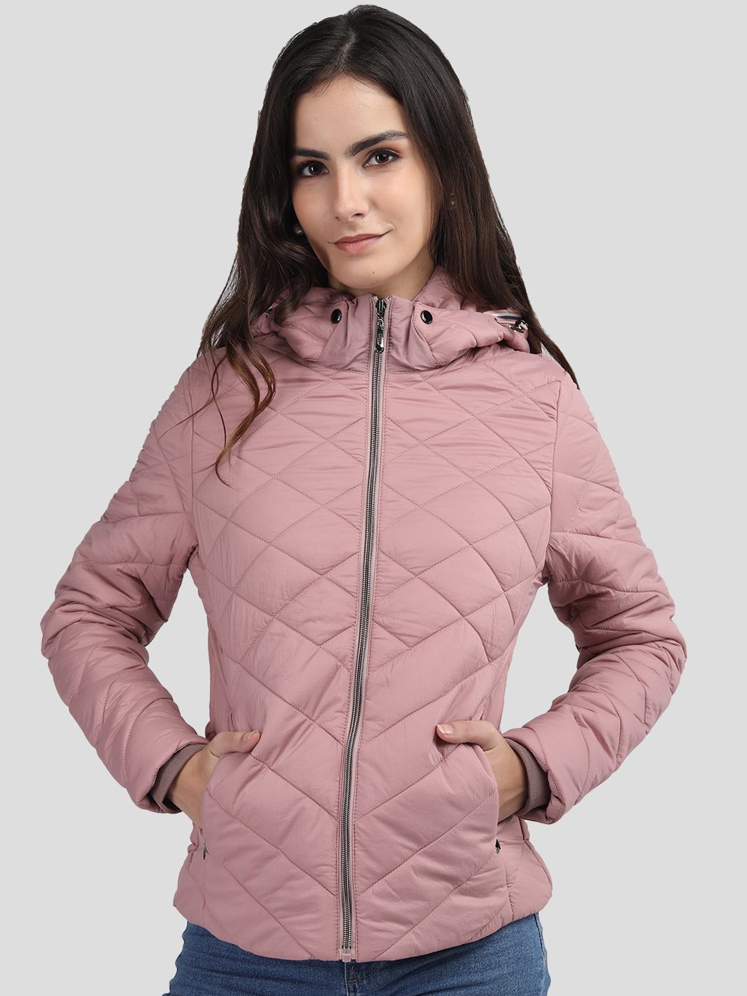 

LURE URBAN Women Outdoor Puffer Jacket with Patchwork, Pink