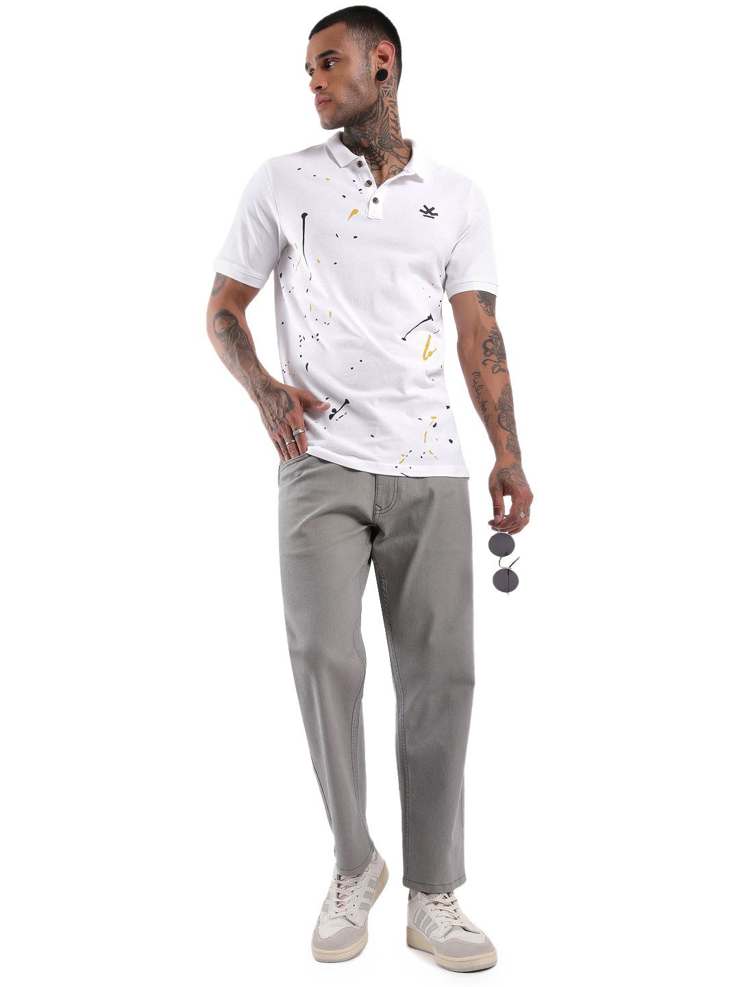

WROGN Men Solid Polo Collar Cotton Slim Fit T-Shirt, White