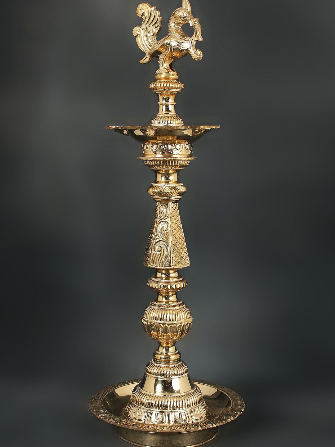 

Exotic India 22" Superfine Brass Annam Peacock Lamp, Gold