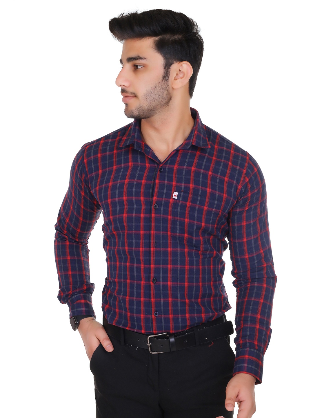 

Marc Laurent Men Comfort Tartan Checks Opaque Checked Casual Shirt, Red
