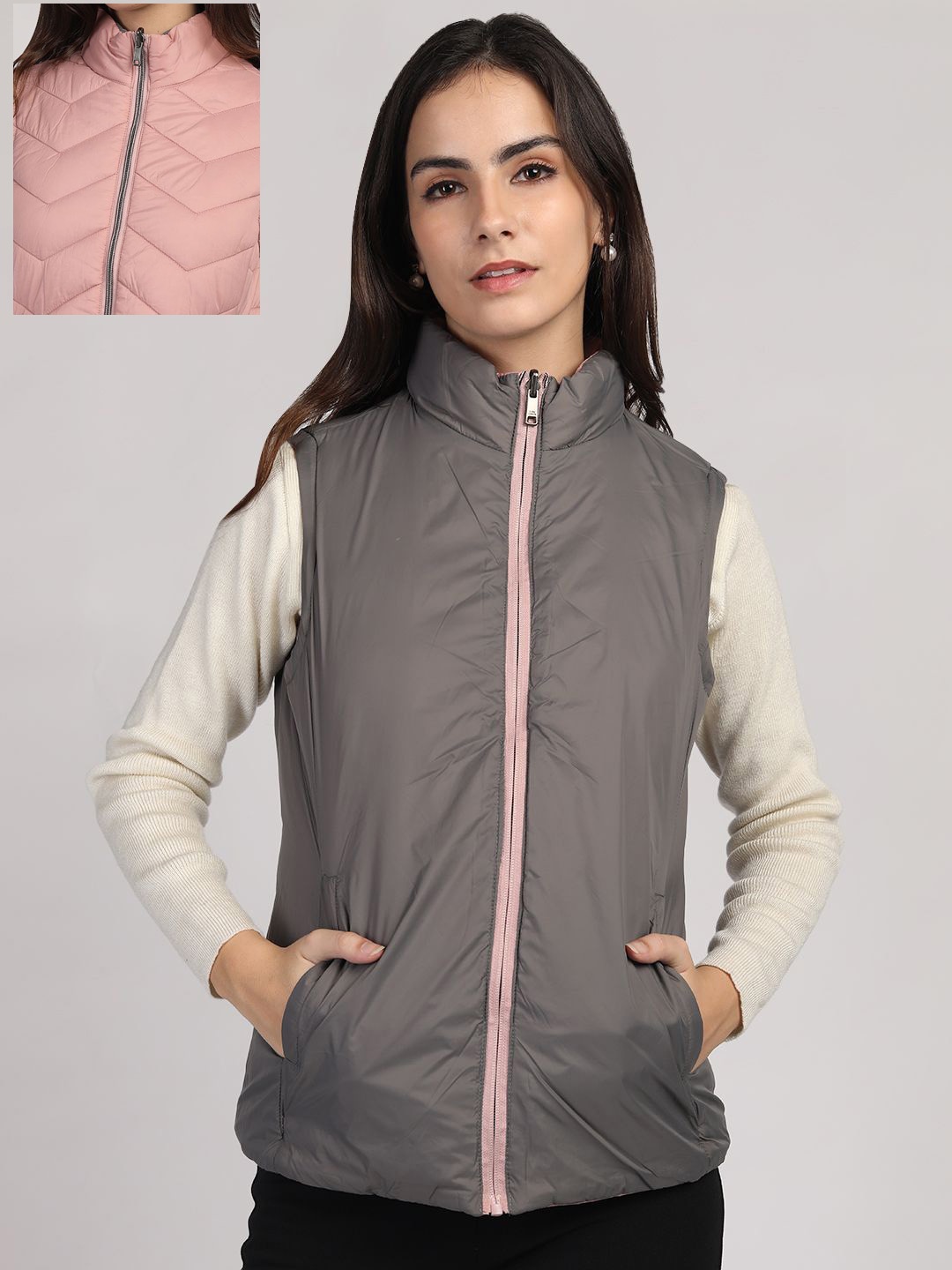 

LURE URBAN Women Reversible Outdoor Puffer Jacket with Patchwork, Pink