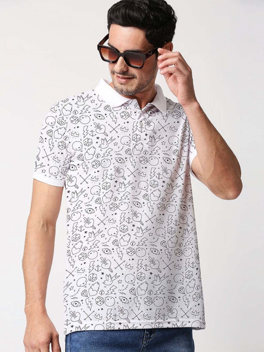 

Wear Your Opinion Men All Over Printed Polo Collar Neck T-Shirt, White