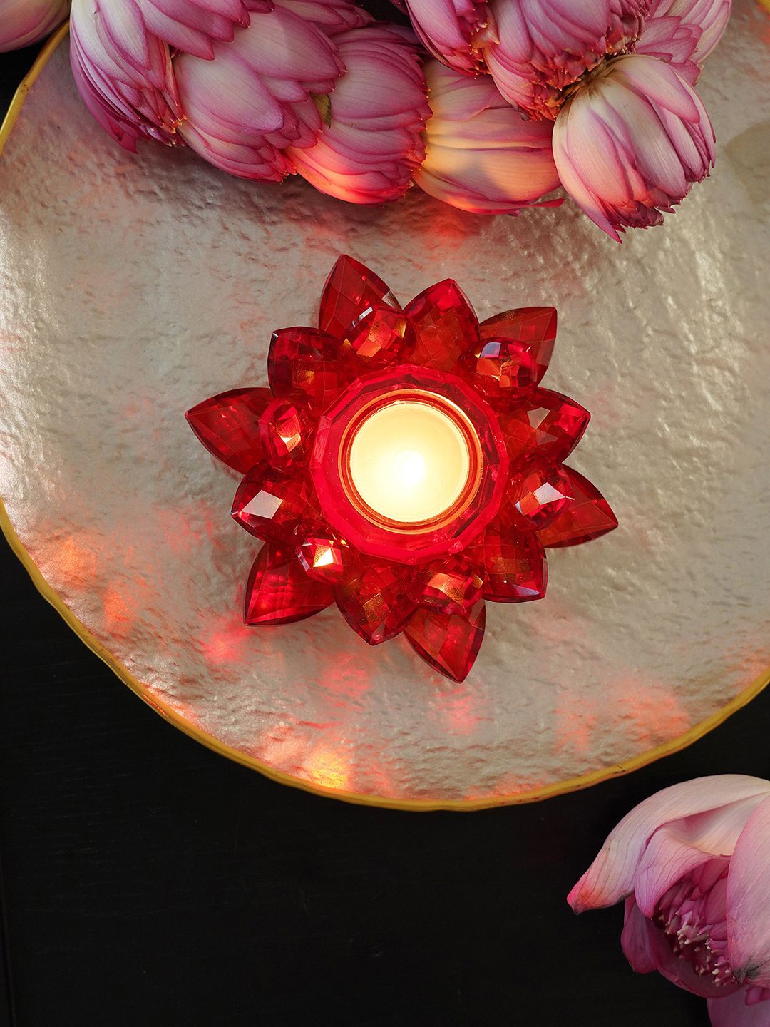 

Pure Home and Living Red Glass Textured Candle Holder