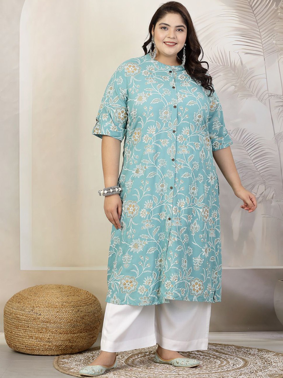 

Little More By Stylum Women Floral Printed Pastels Kurta, Blue