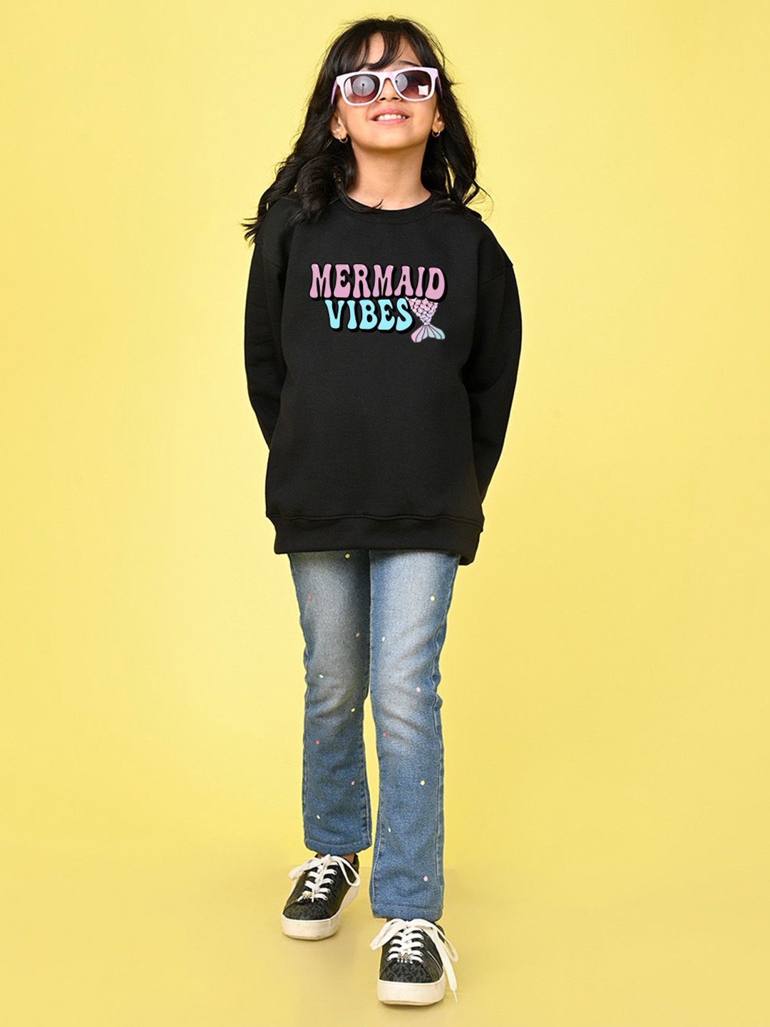 

NUSYL Girls Typography Printed Oversized Sweatshirt, Black