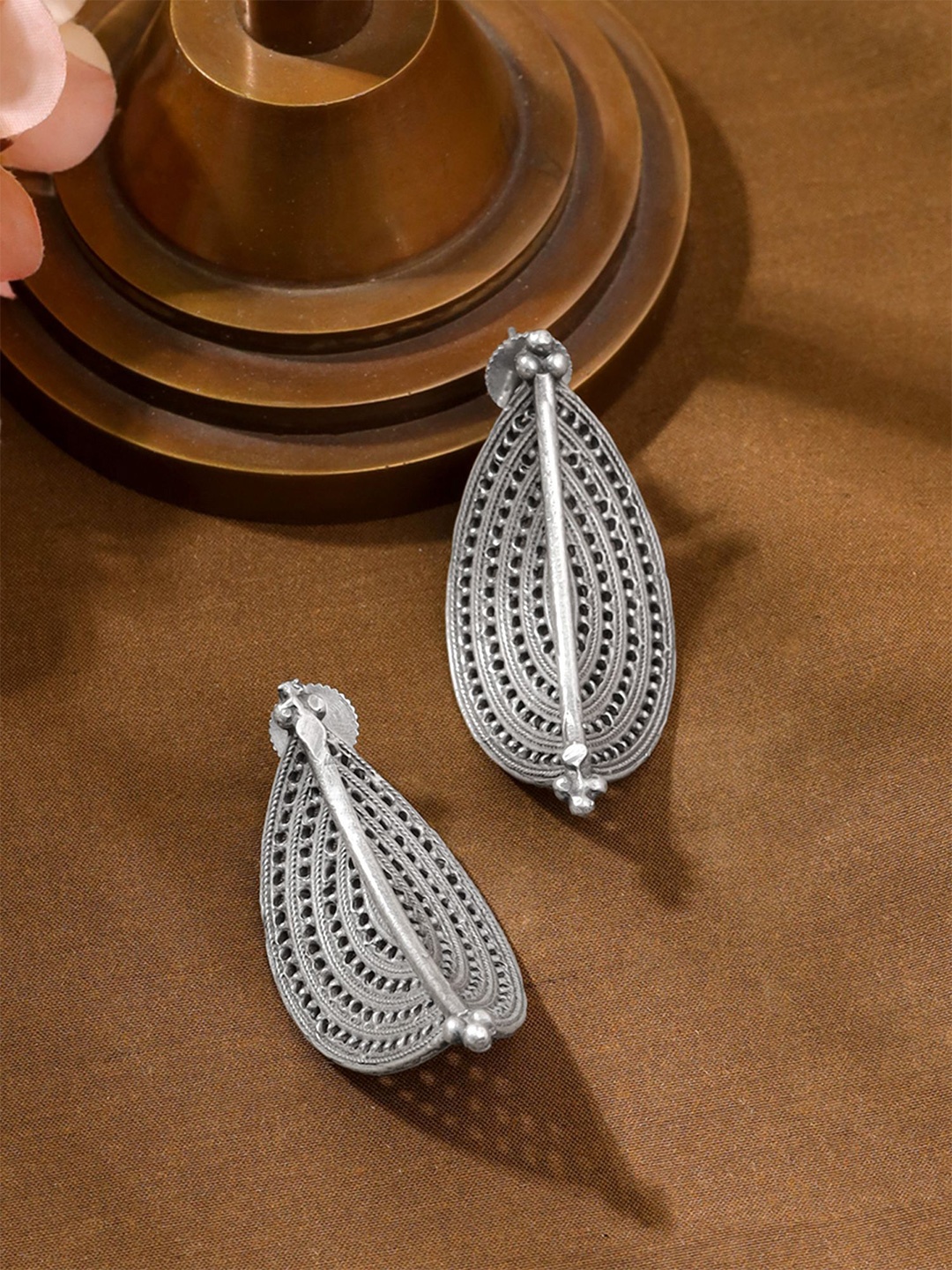 

Yellow Chimes Silver Plated Contemporary Oxidised Drop Earrings
