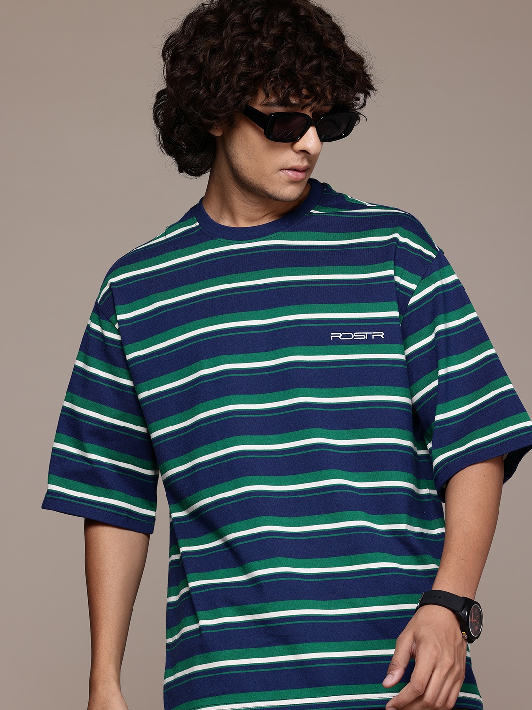 

The Roadster Lifestyle Co. Men Striped Oversized T-shirt, Navy blue