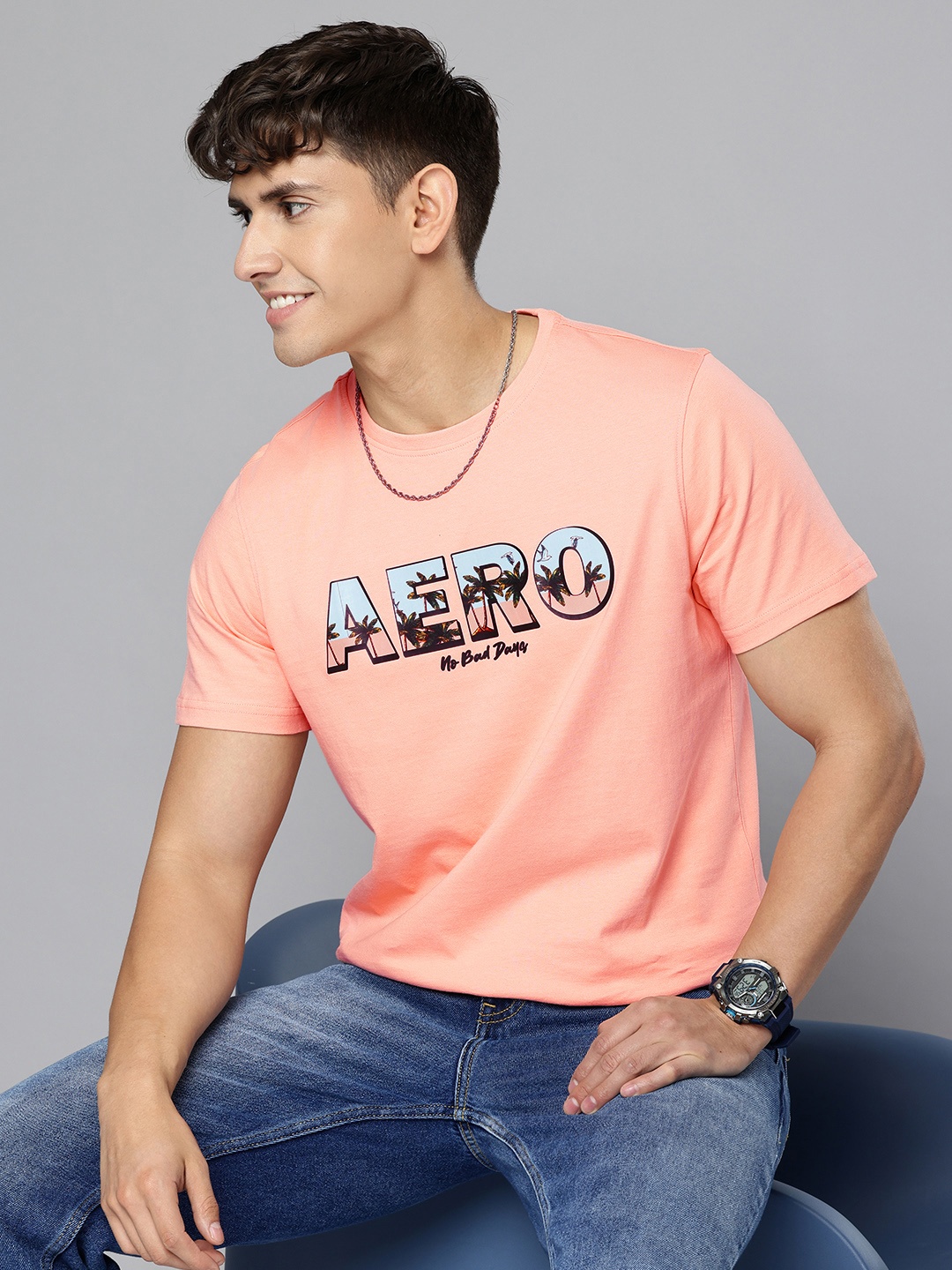 

Aeropostale Pure Cotton Typography Printed T-shirt, Peach