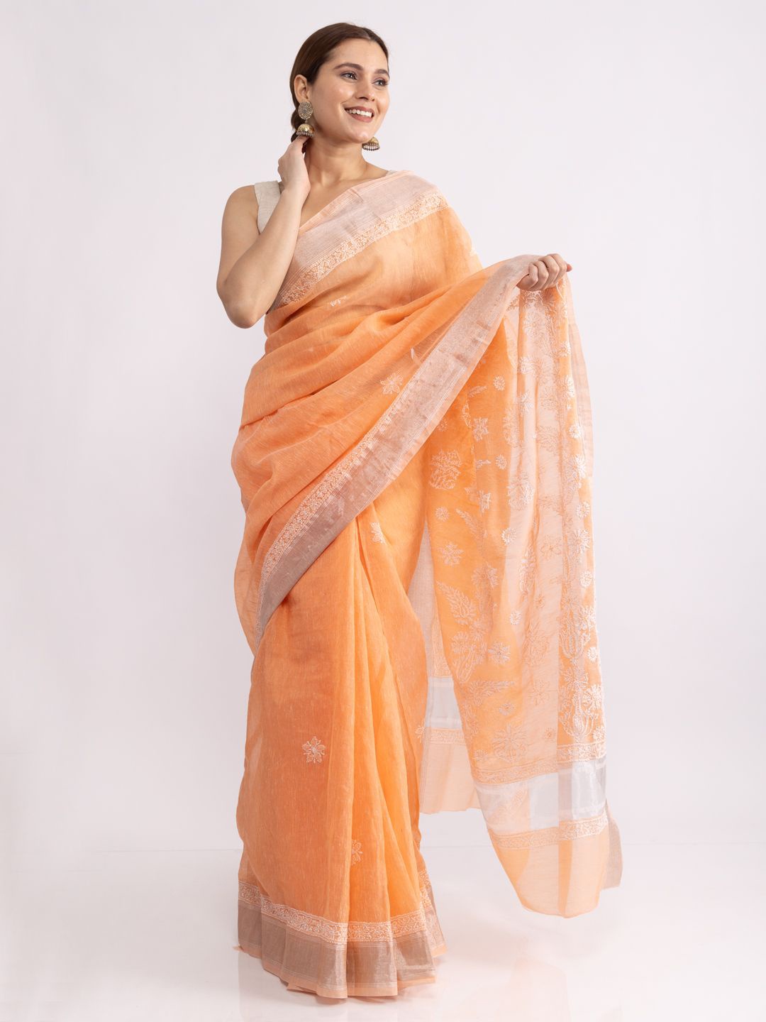 

Hastya Kala Floral Embroidered Chanderi Saree, Rust