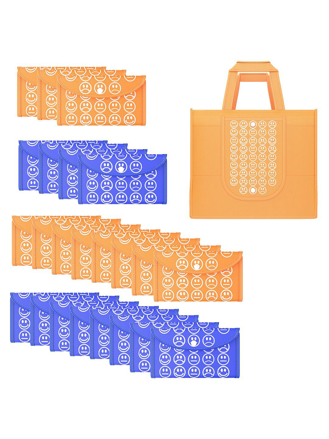 

Kuber Industries Set Of 24 Smiley Printed Lightweight Foldable & Reusable Shopping Bags, Orange