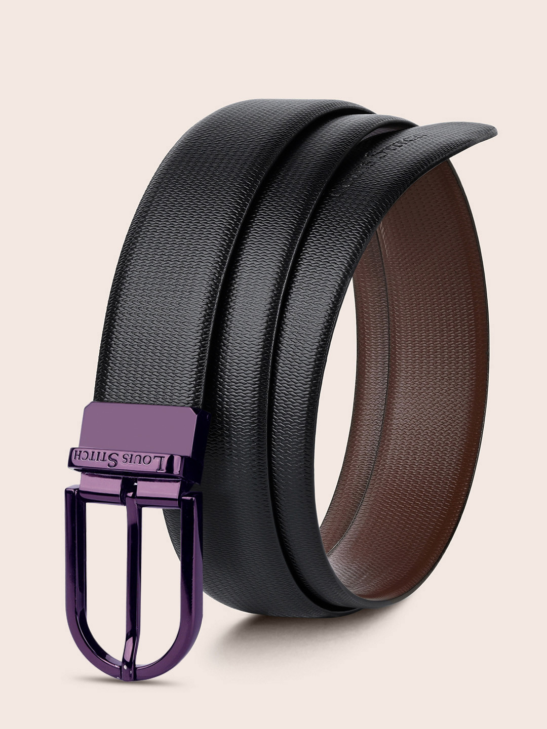 

LOUIS STITCH Men Leather Formal Belt, Black