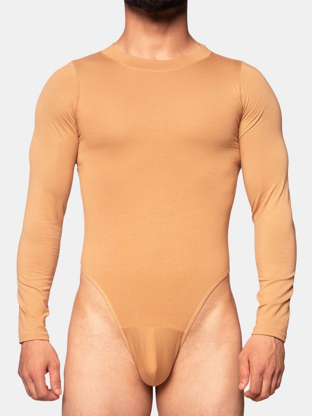 

EROBOLD Round Neck Slim Fit Cotton Surfer Bodysuit, Tan