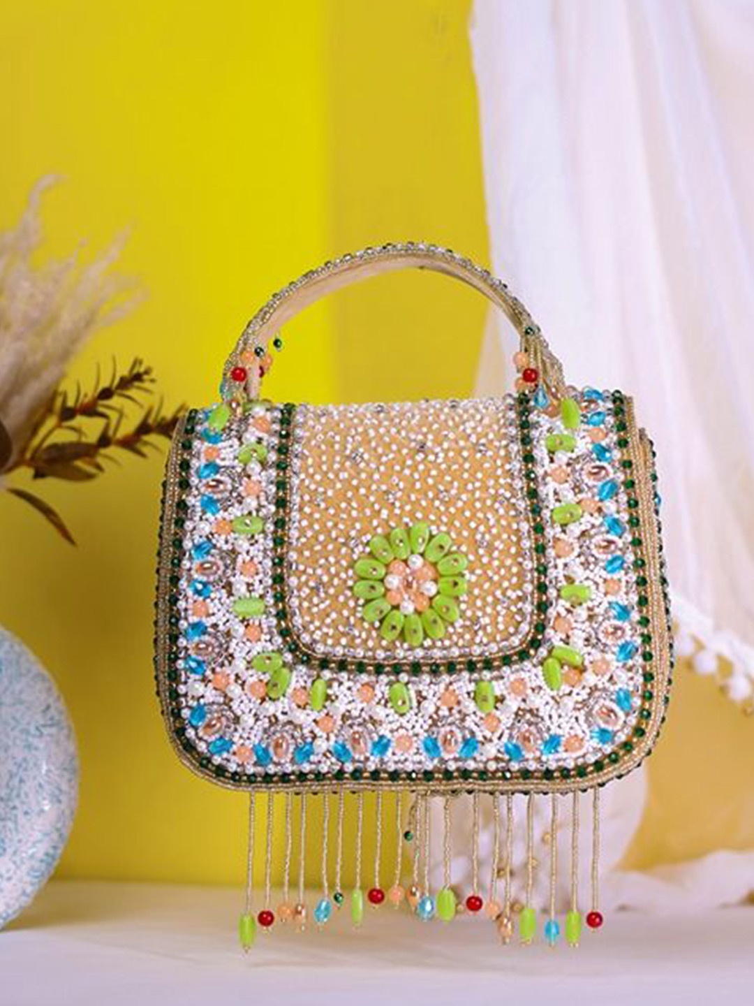

Swisni Embroidered Foldover Clutch, White