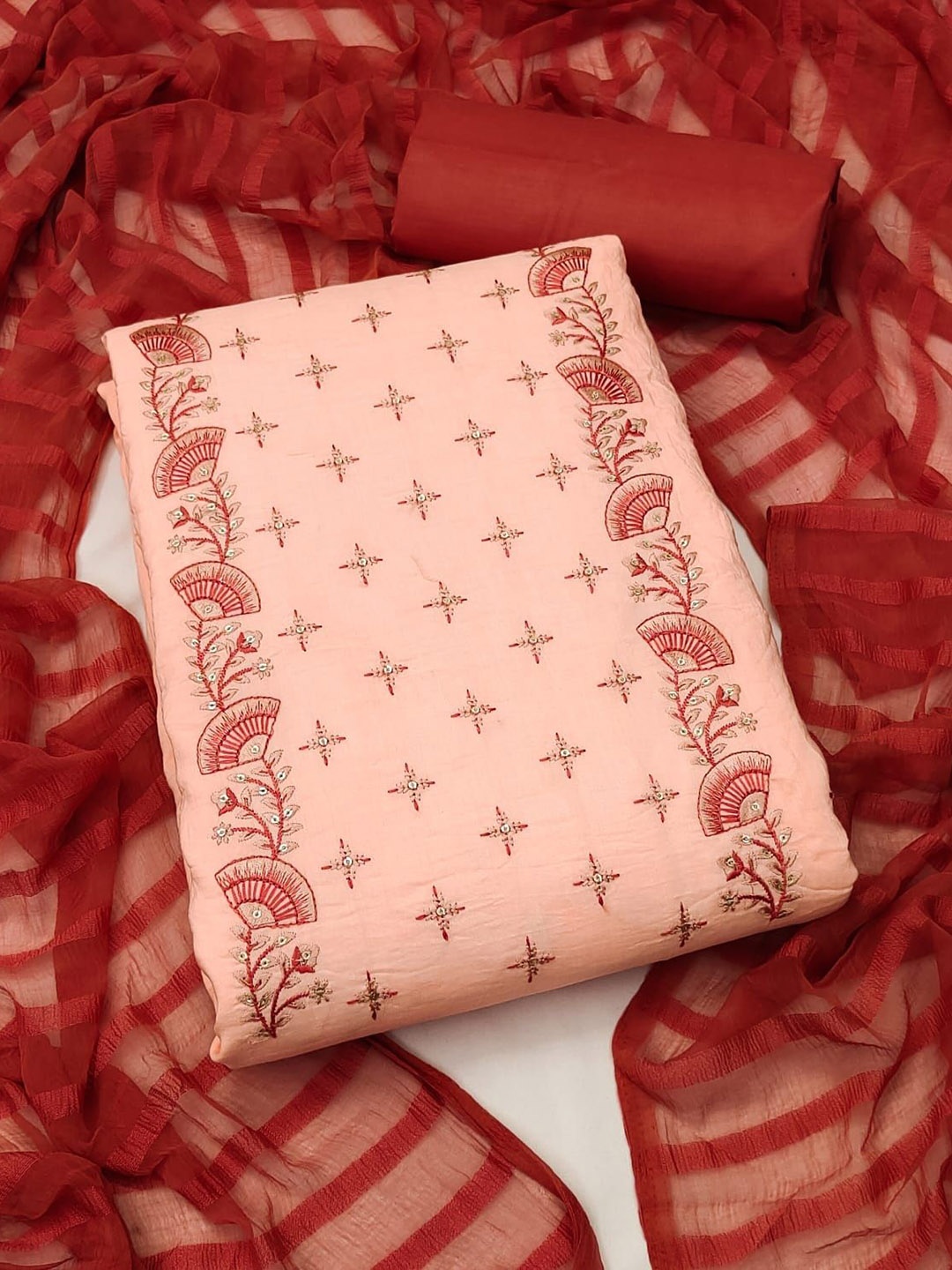 

Aika Thread Work Unstitched Dress Material, Pink
