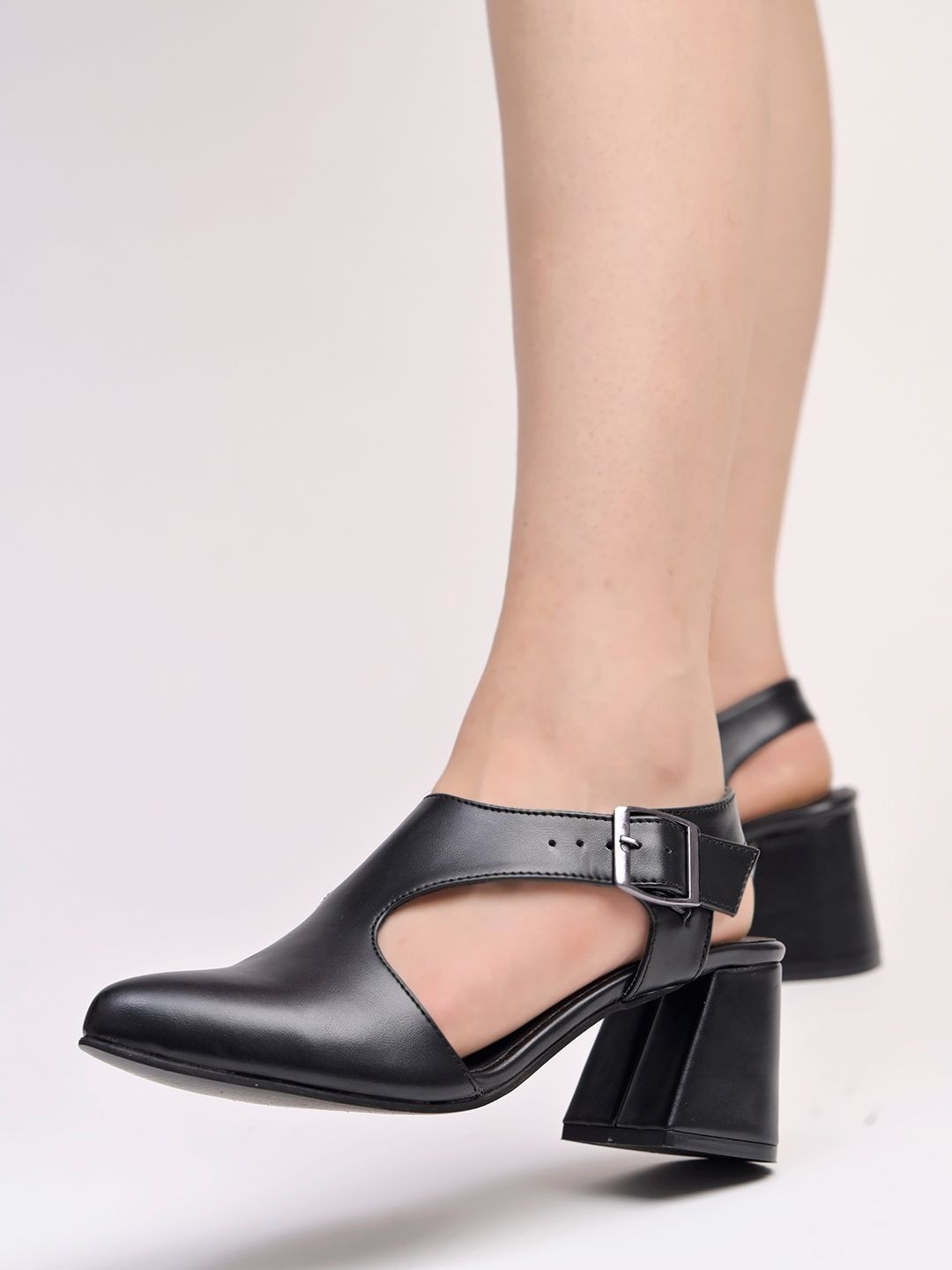 

Shoetopia Women Block Mules With Buckles, Black
