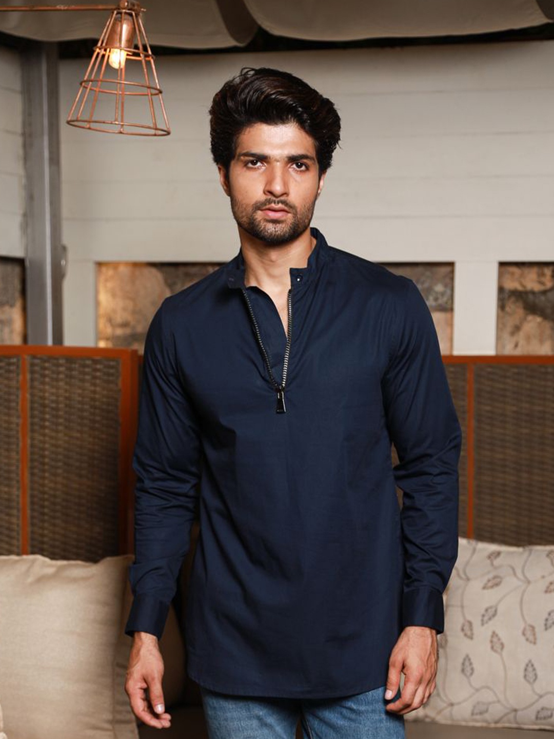 

ECHKE Men Custom Tartan Checks Opaque Checked Casual Shirt, Blue