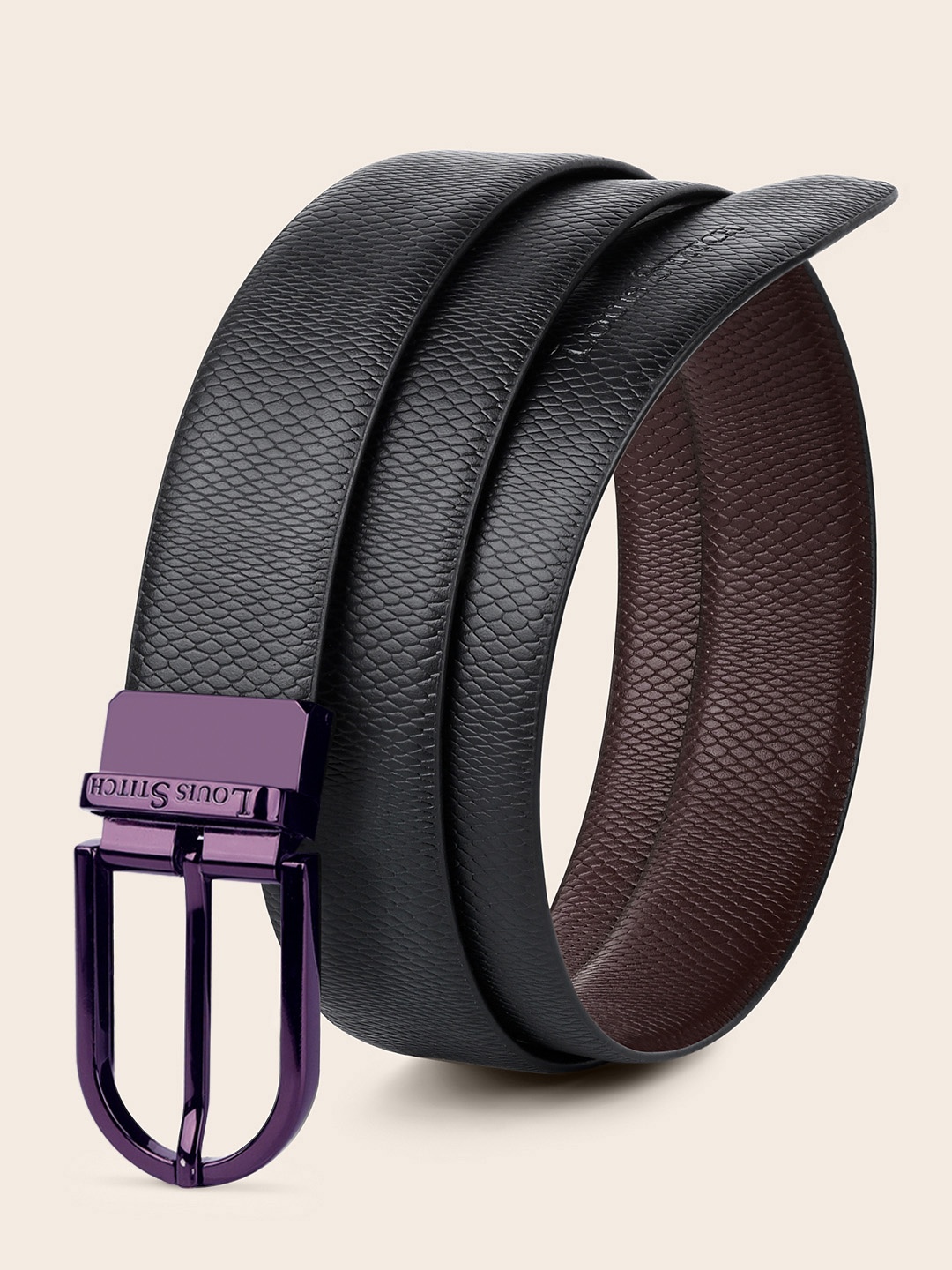 

LOUIS STITCH Men Textured Leather Formal Belt, Black